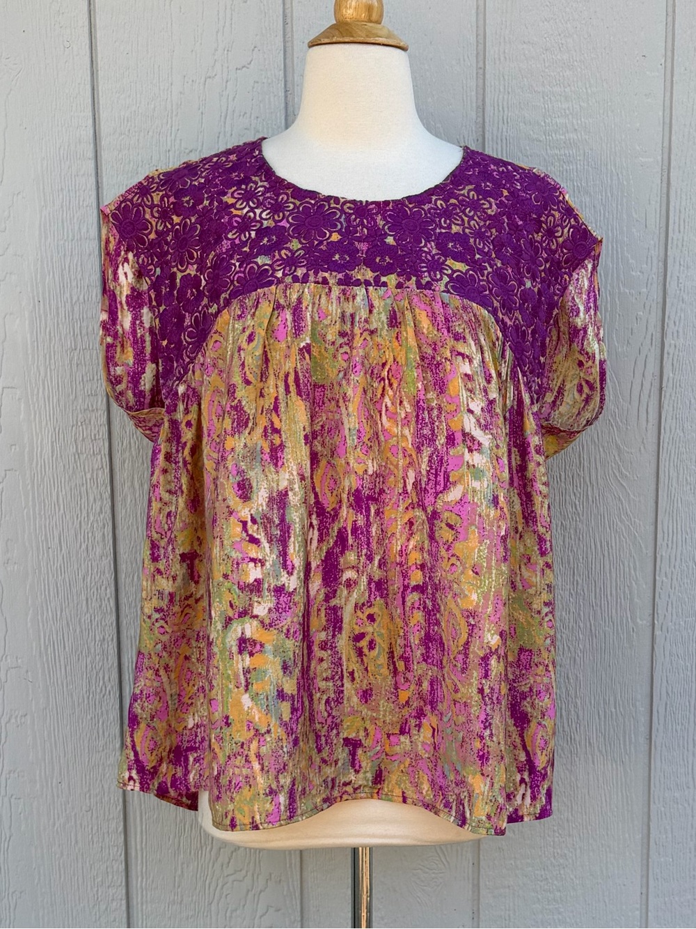 Savanna Jane XL Pink Watercolor Tank Top Embroidered Neckline